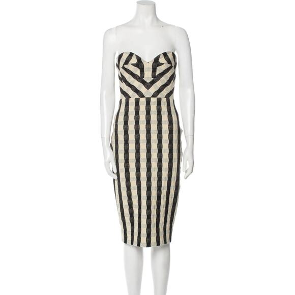 Victoria Beckham Strapless Wavy-Gingham Dress - M - Cream/Black - Picture 1 of 5